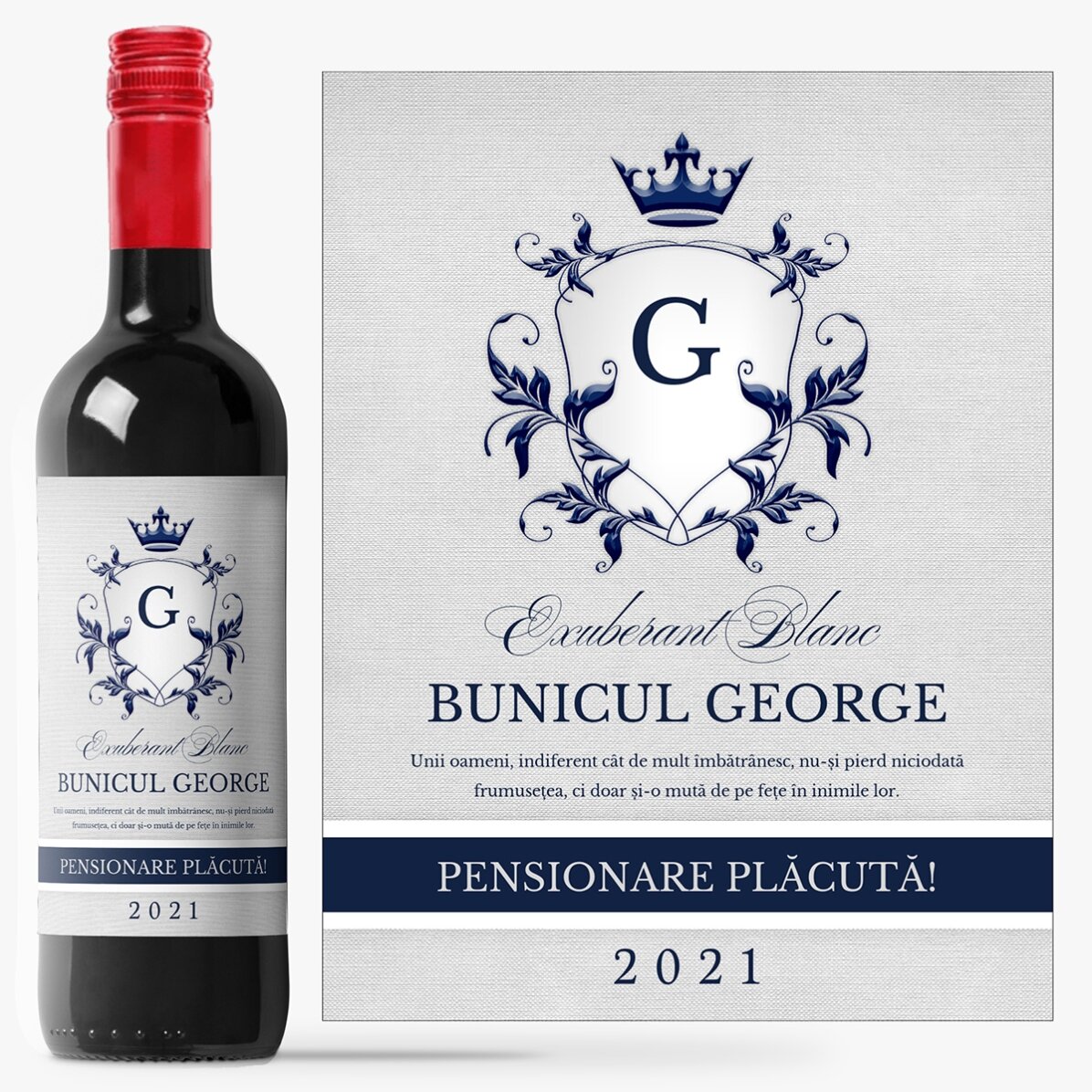 Vin personalizat cu text pentru pensionare