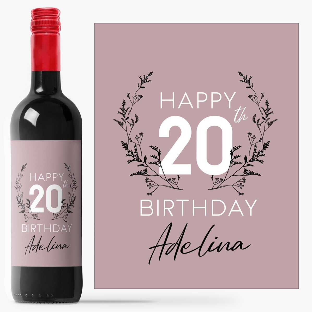 Vin personalizat cu text pentru zi de naștere - Floral