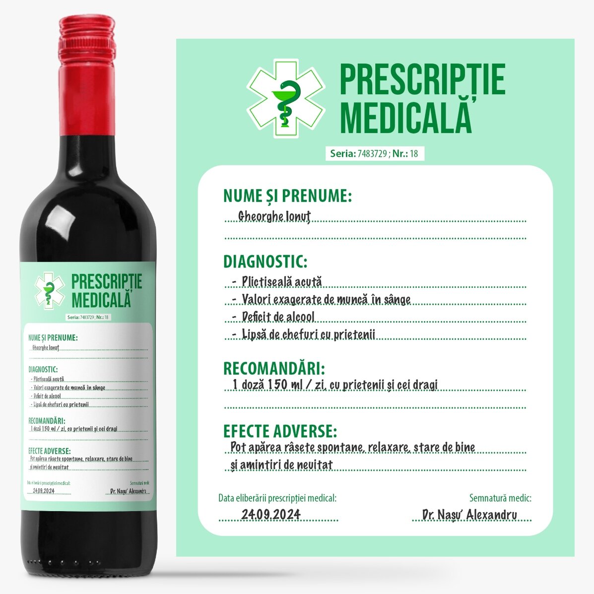Vin personalizat cu text - Prescripție Medicală
