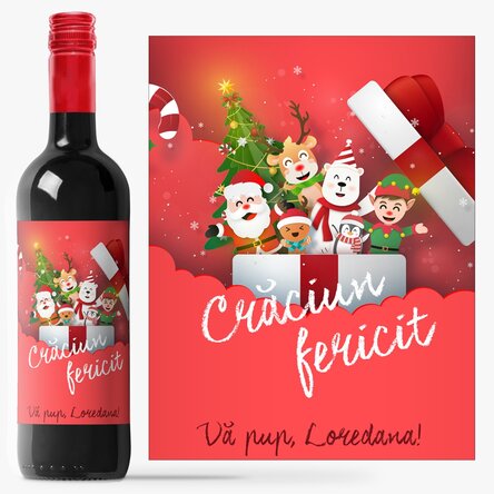 Vin personalizat cu text - Santa & his friends
