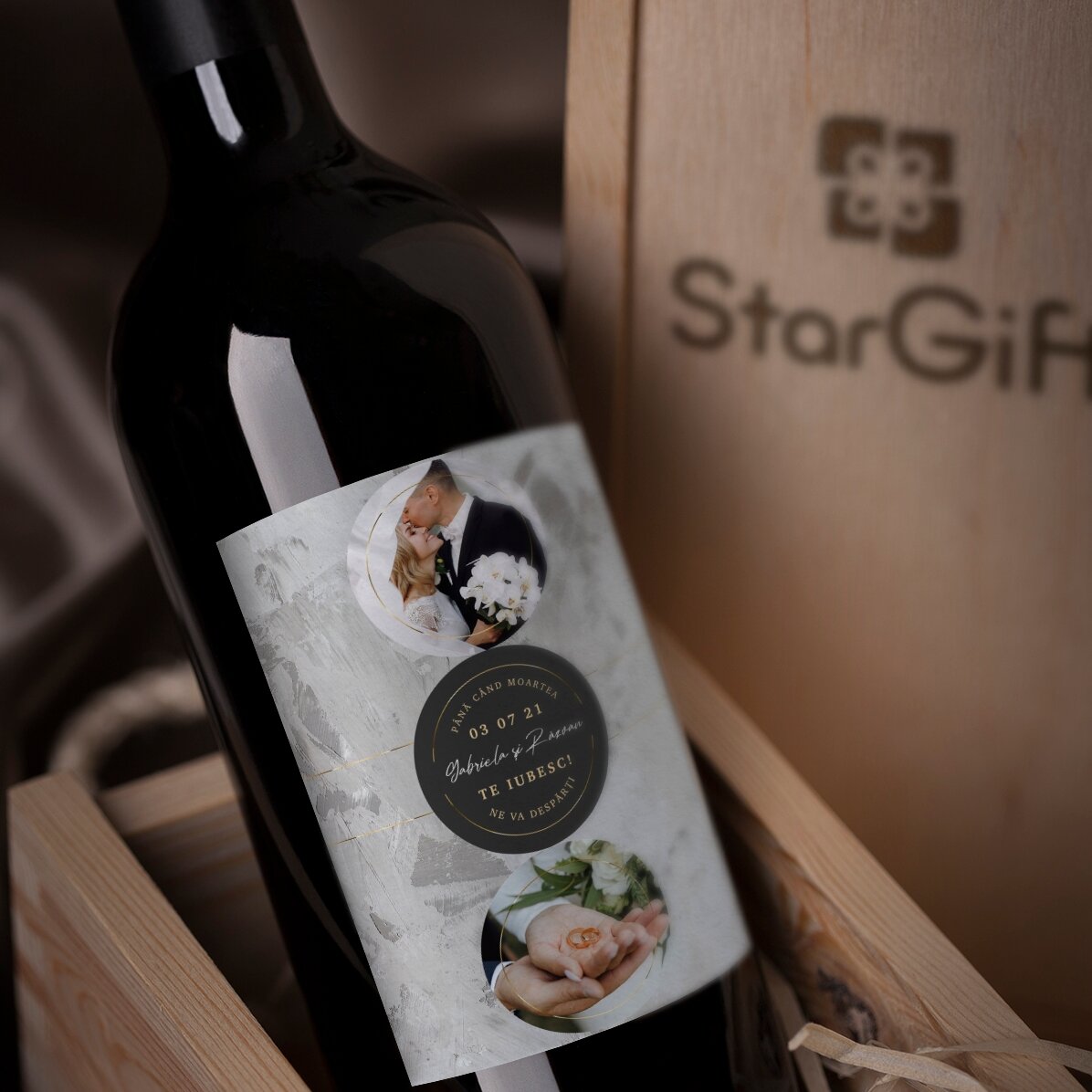 Vin personalizat cu text și 2 poze - Pentru totdeauna