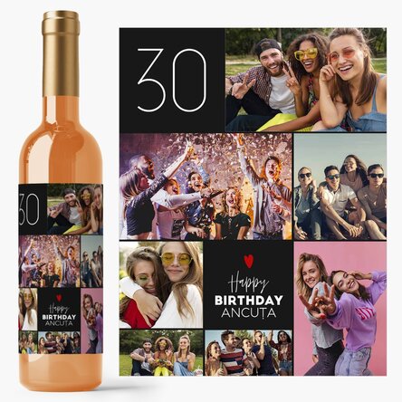 Personalised wine with text and 7 photos for your birthday - Happy birthday!