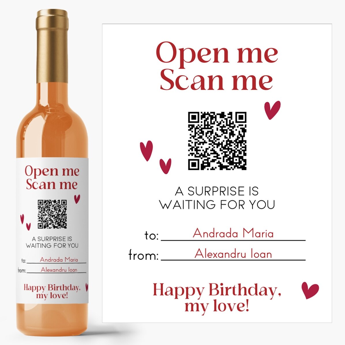 Personalised wine with text and QR code - Birthday