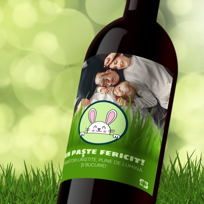 Vin personalizat cu text și poză - Paște Fericit!