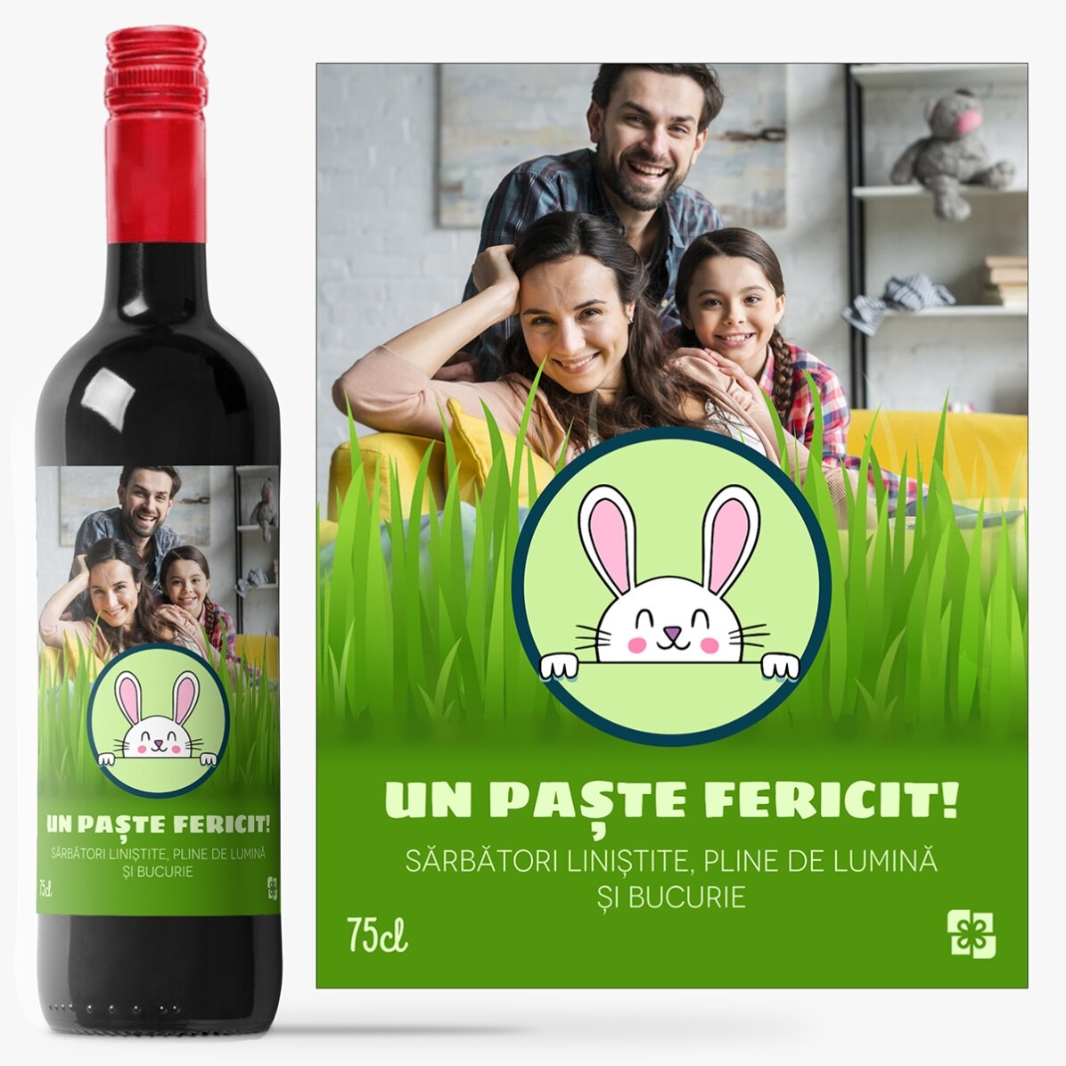 Vin personalizat cu text și poză - Paște Fericit!