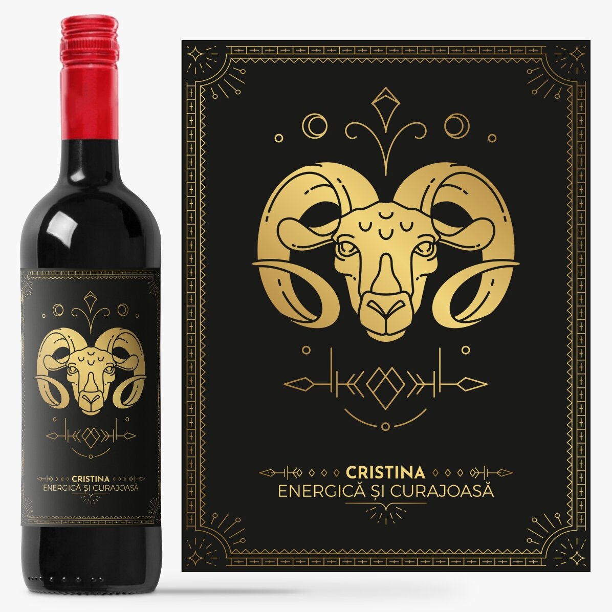 Vin personalizat cu text și zodie - Berbec