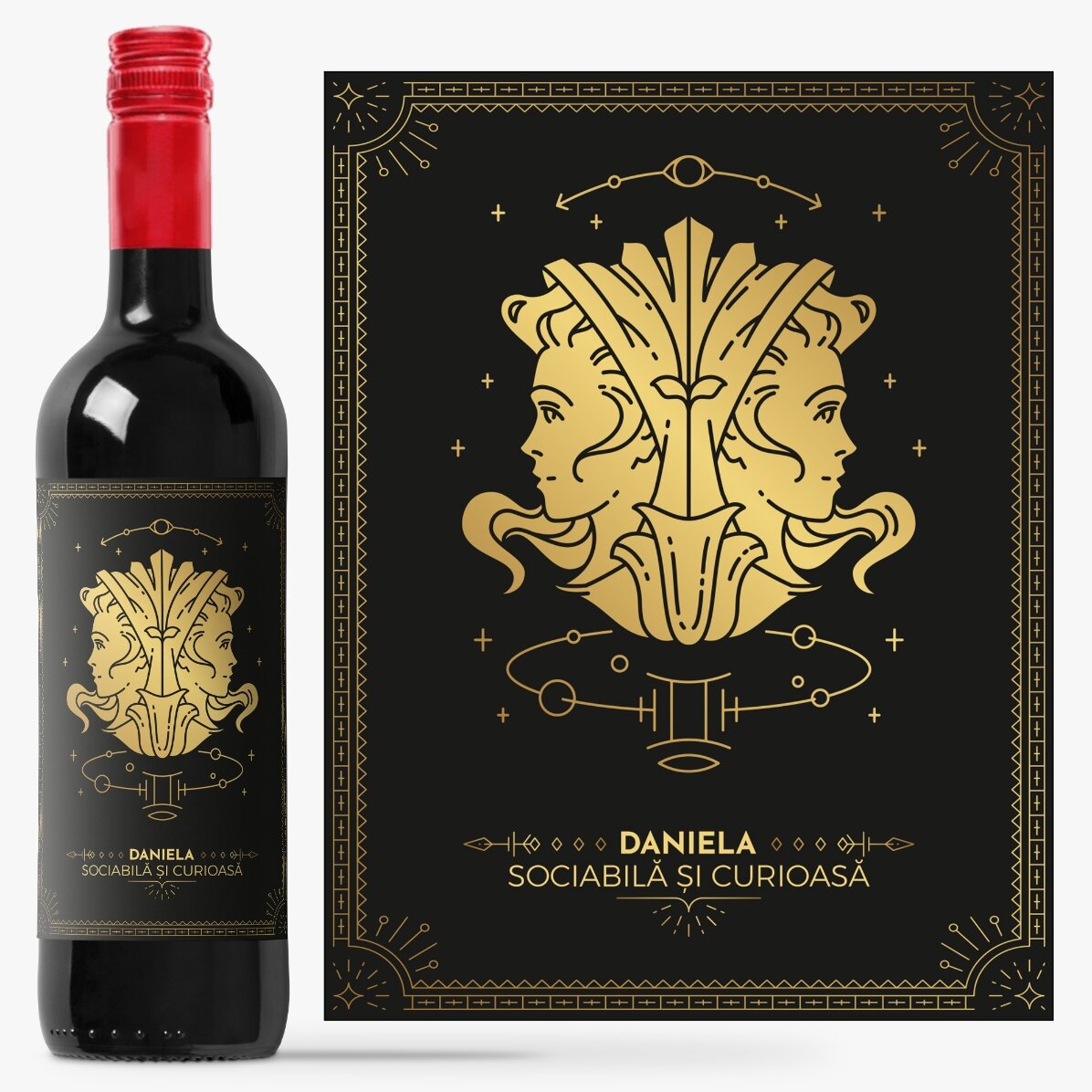 Vin personalizat cu text și zodie - Gemeni