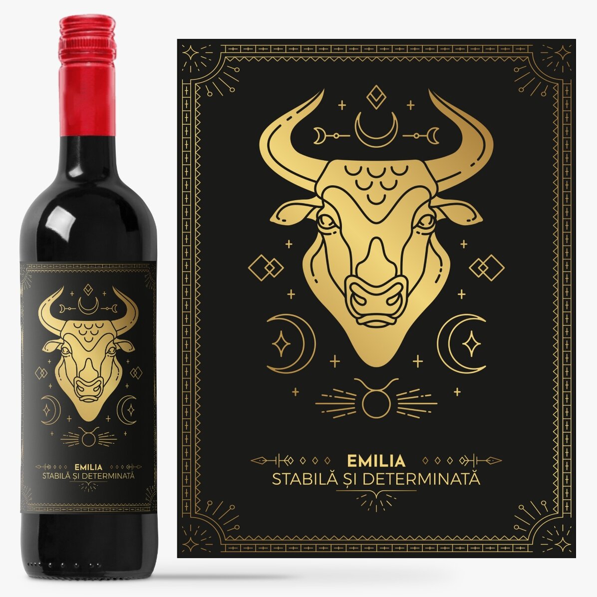 Vin personalizat cu text și zodie - Taur