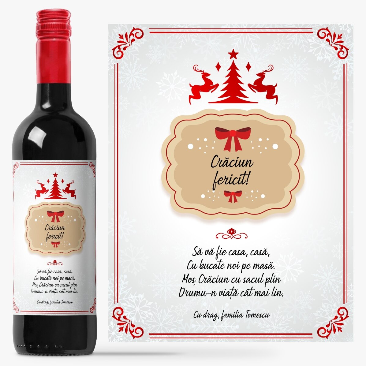 Vin personalizat cu text - Urare de Crăciun