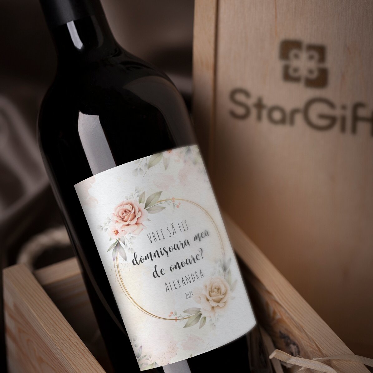 Vin personalizat cu text - Will you be my bridesmaid?