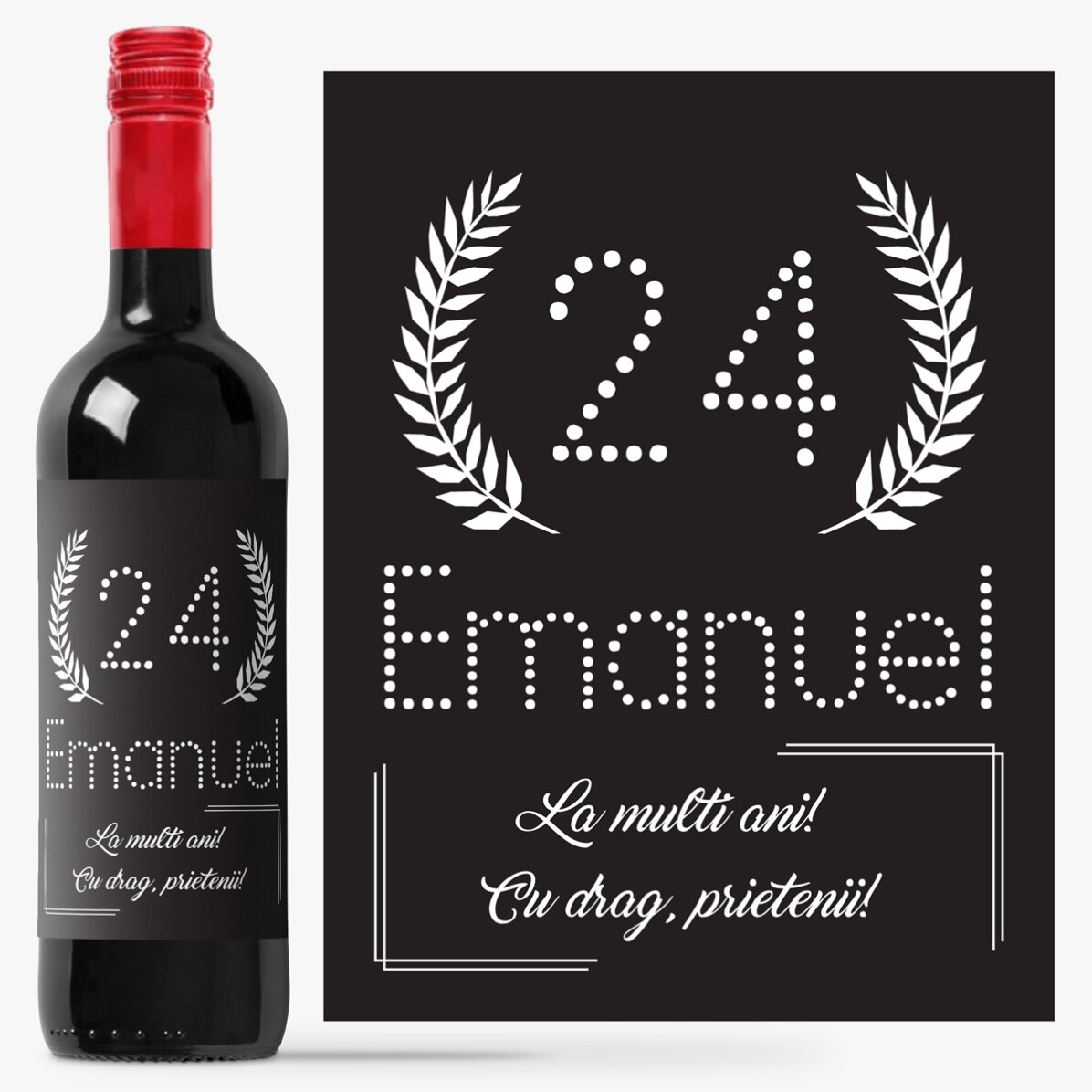 Vin personalizat cu text pentru zi de naștere - Black & White