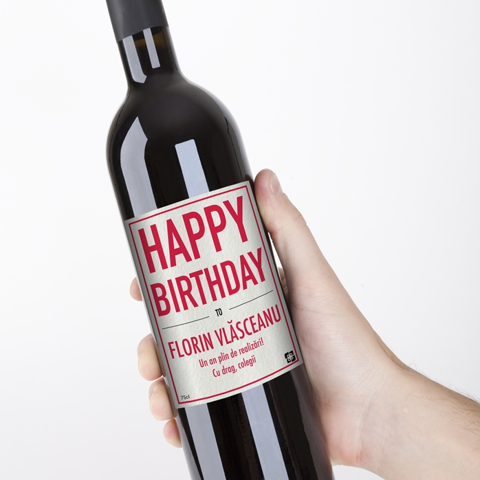 Vin personalizat - Happy Birthday în chenar roșu