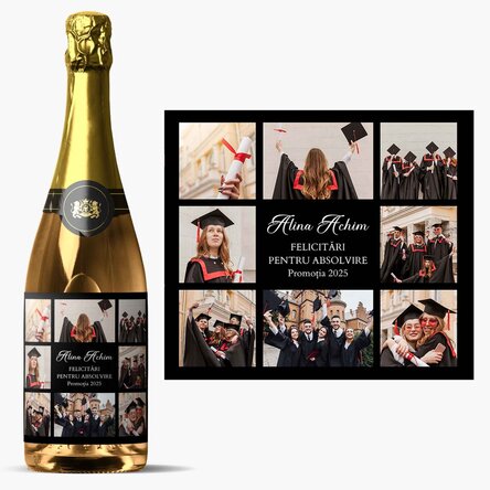 Vin spumant personalizat cu 8 poze și mesaj 
