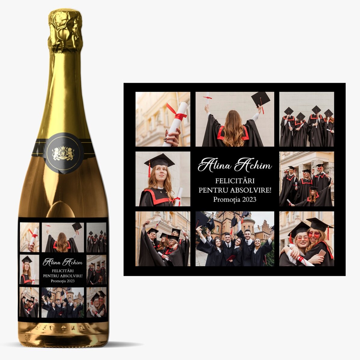 Vin spumant personalizat cu 8 poze și mesaj 