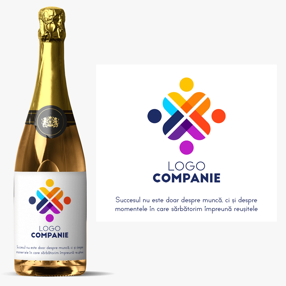Personalised sparkling wine with logo and text