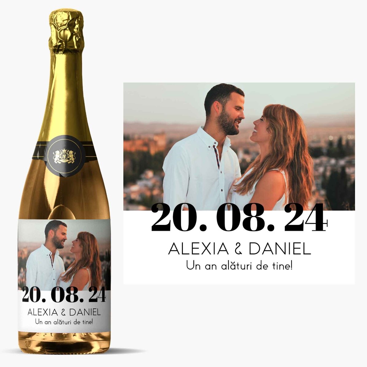 Vin spumant personalizat cu o poză și text - Aniversare
