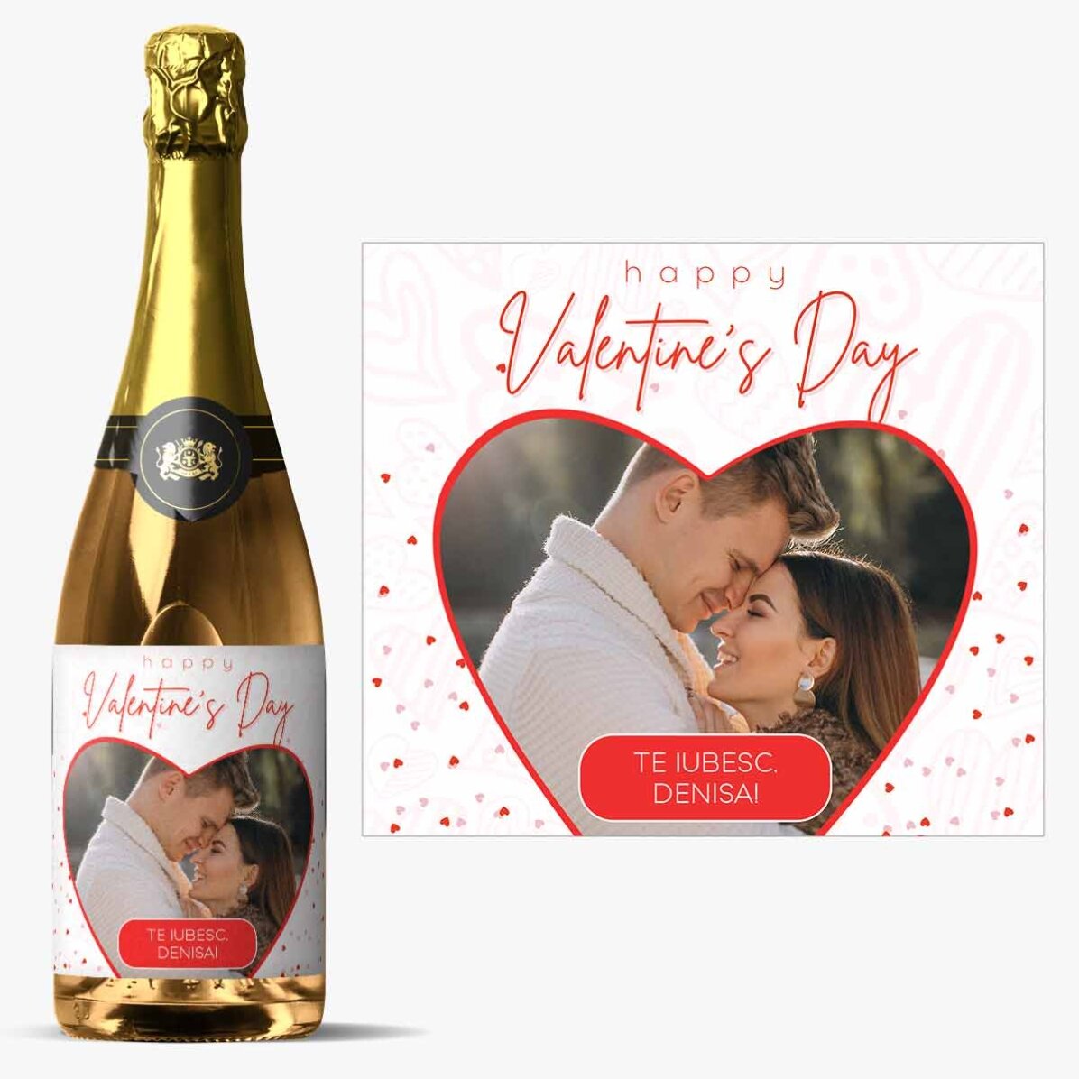 Vin spumant personalizat cu o poză și text - Inimă