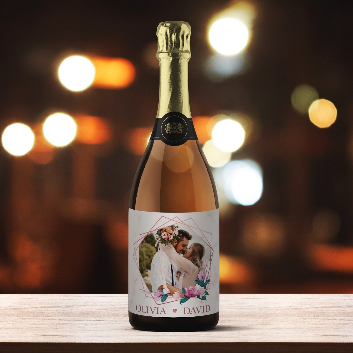 Vin spumant personalizat cu o poză și text- Momente în doi