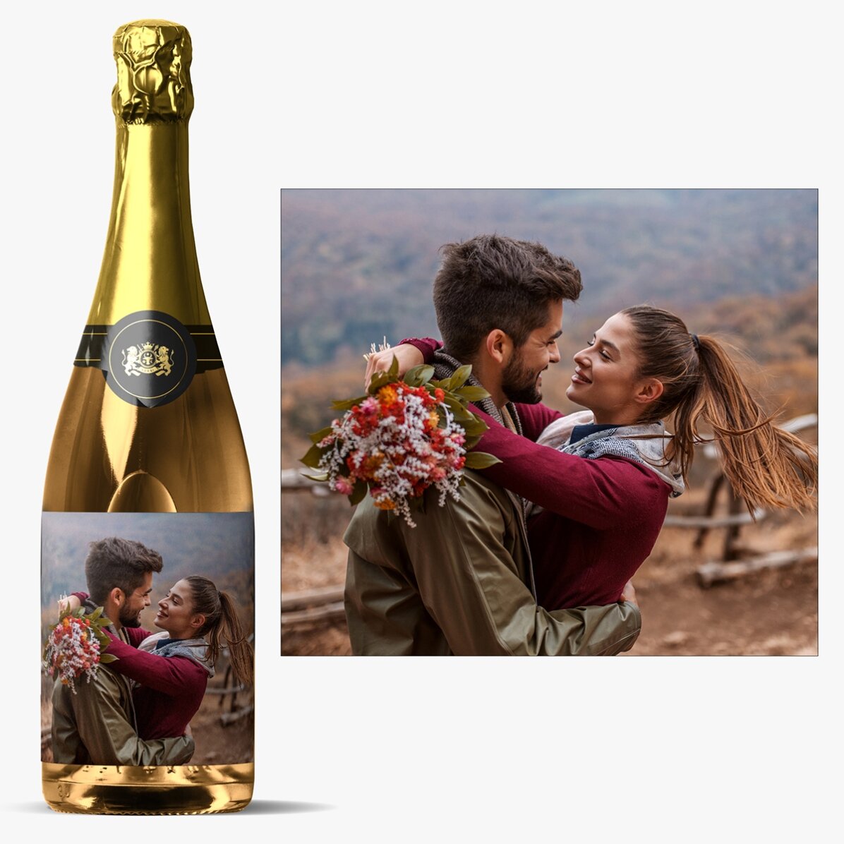 Vin spumant personalizat cu o poză