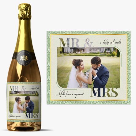 Vin spumant personalizat cu poză și text - Mr. & Mrs. 