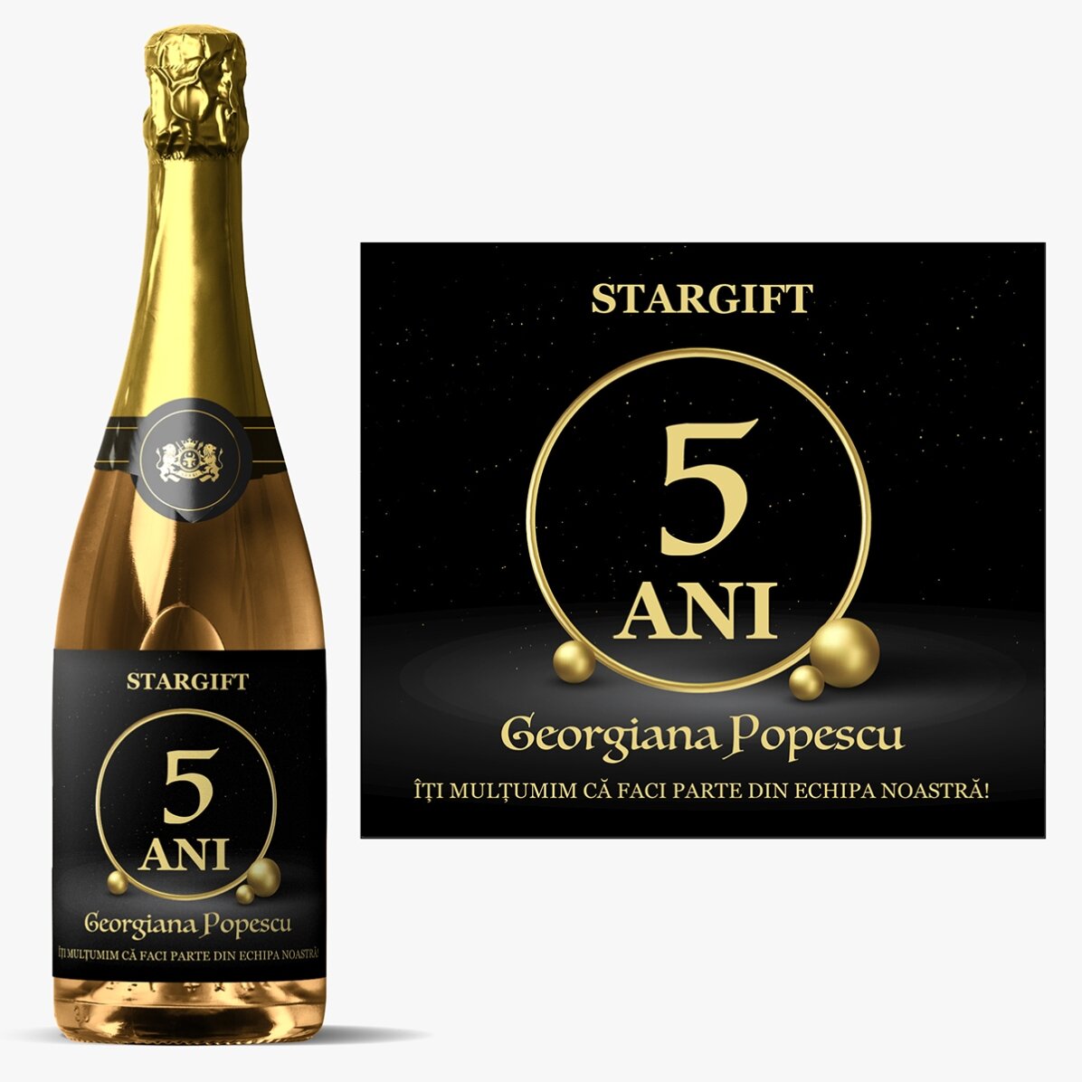 Vin spumant personalizat cu text - Aniversare companie