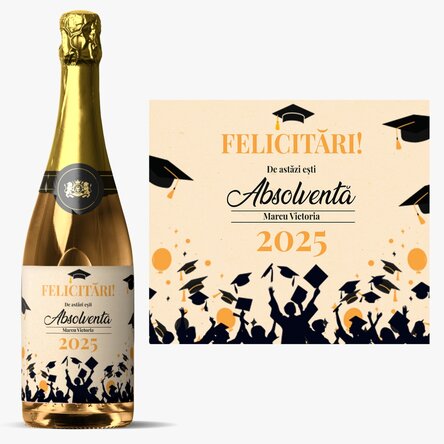 Vin spumant personalizat cu text - Bucurie de absolvire