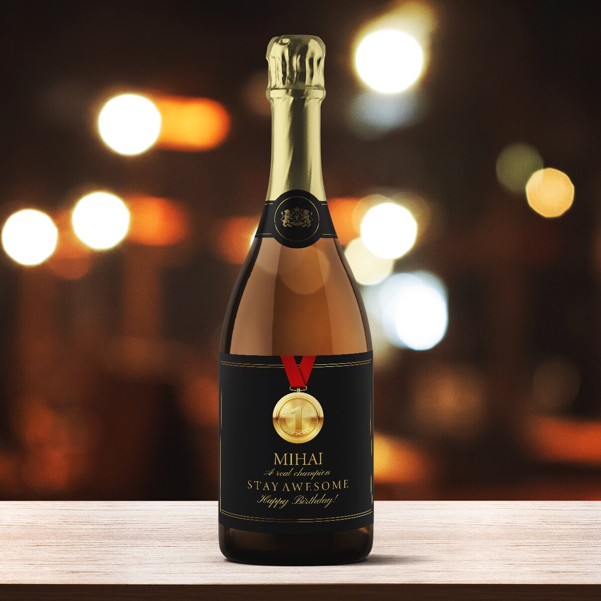 Vin spumant personalizat cu text - Campion