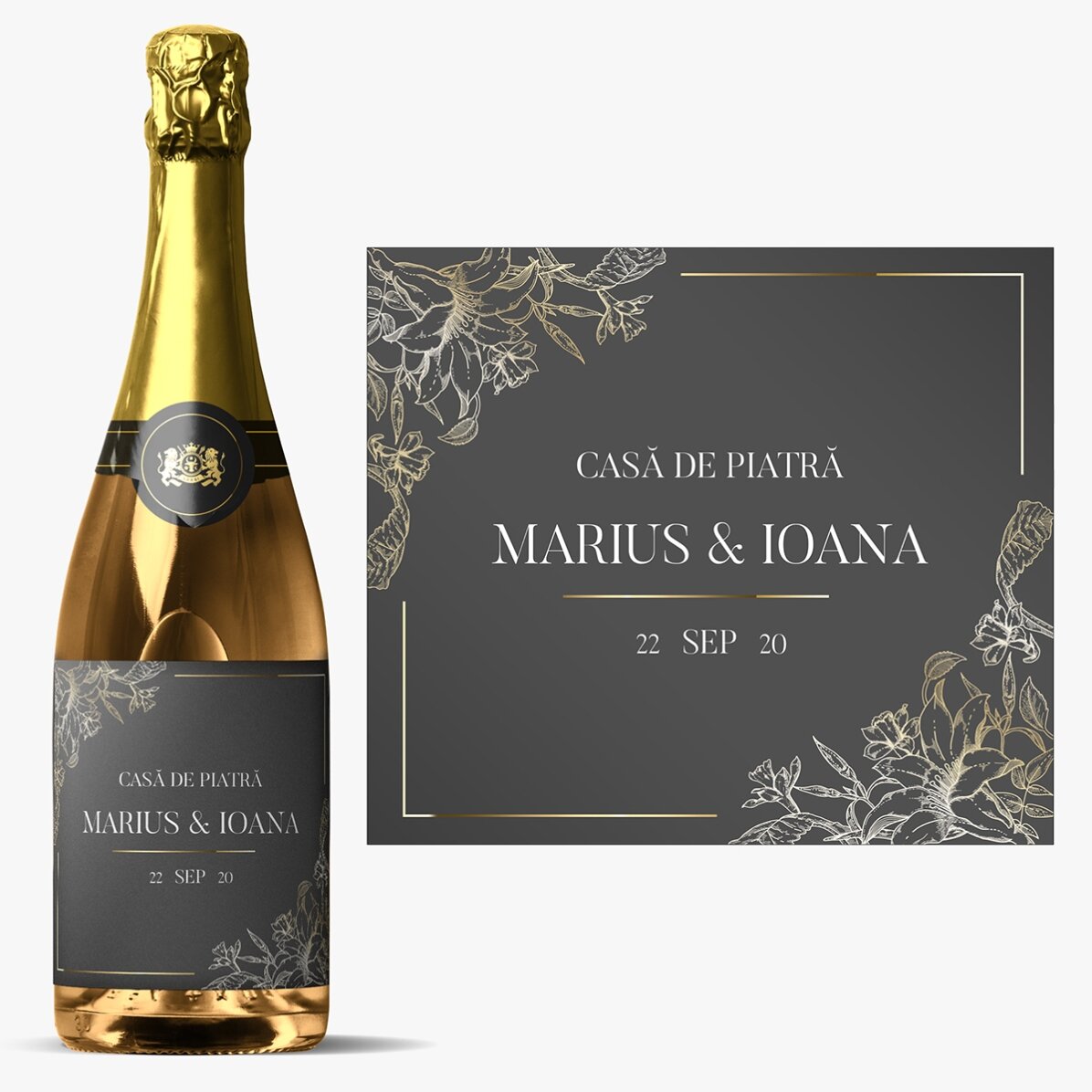 Vin spumant personalizat cu text - Casă de piatră