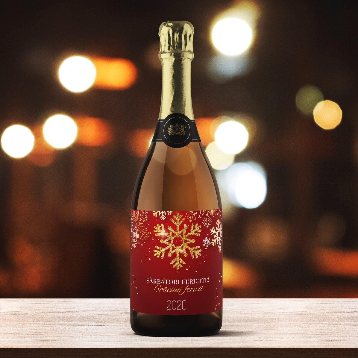 Vin spumant personalizat cu text - Fulgi de nea