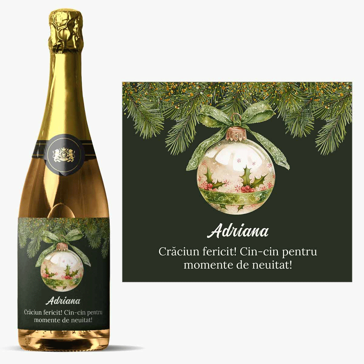 Vin spumant personalizat cu text - Glob de Crăciun