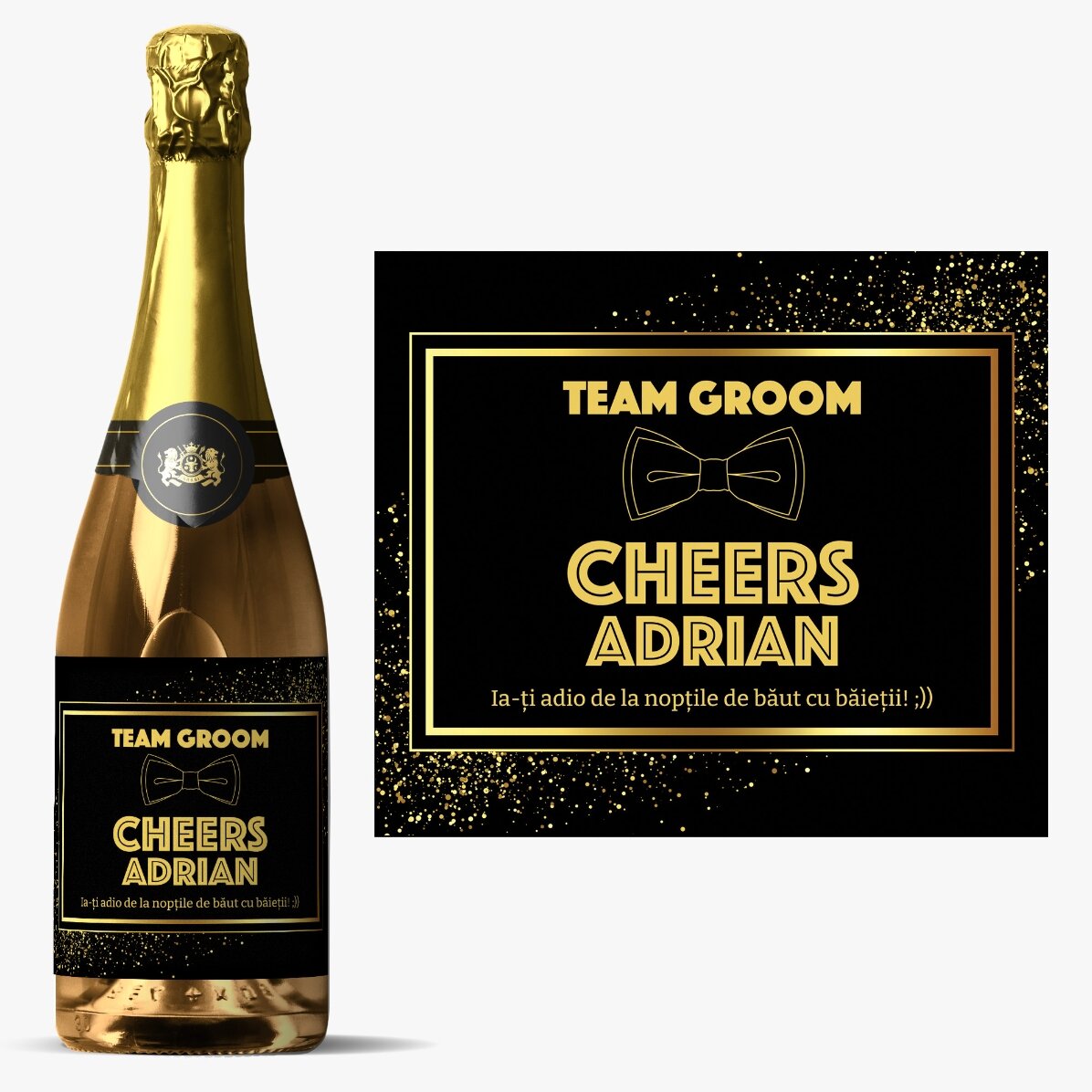 Vin spumant personalizat cu text pentru petrecerea burlacilor - Cheers