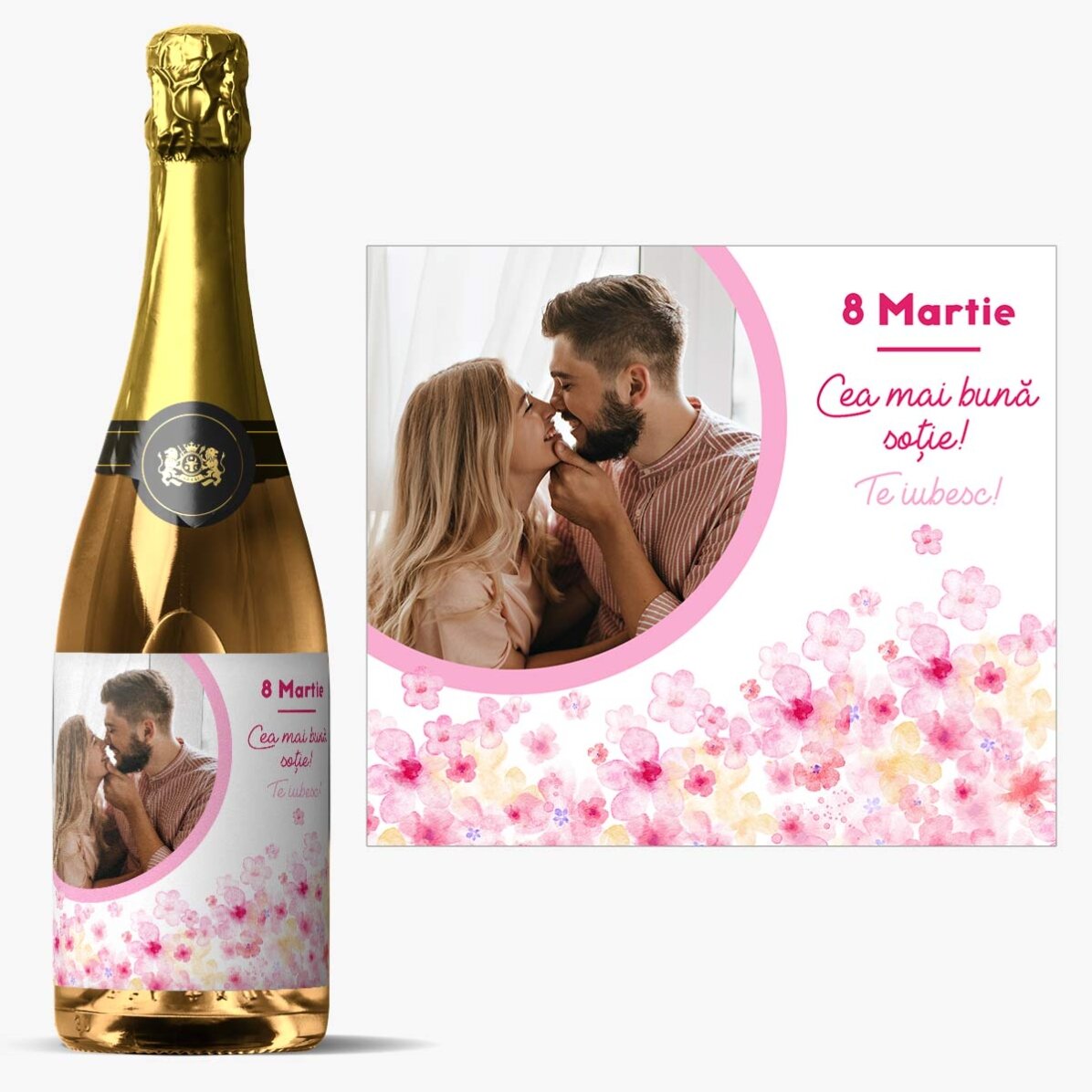 Personalised sparkling wine with text and photo - Flowers