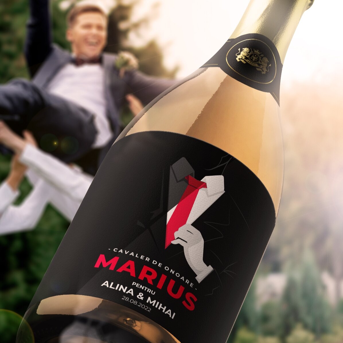 Vin spumant personalizat cu text - Cavaler de onoare