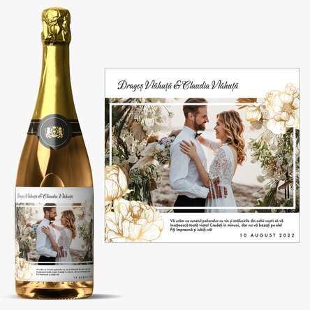 Vin spumant personalizat cu text și poză - Urare de nuntă