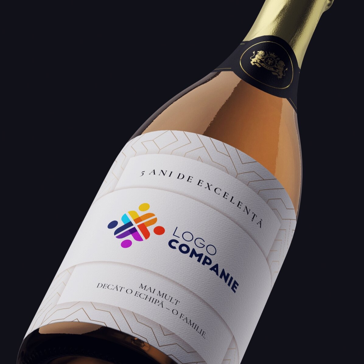 Vin spumant personalizat cu text varianta white - Aniversare brand
