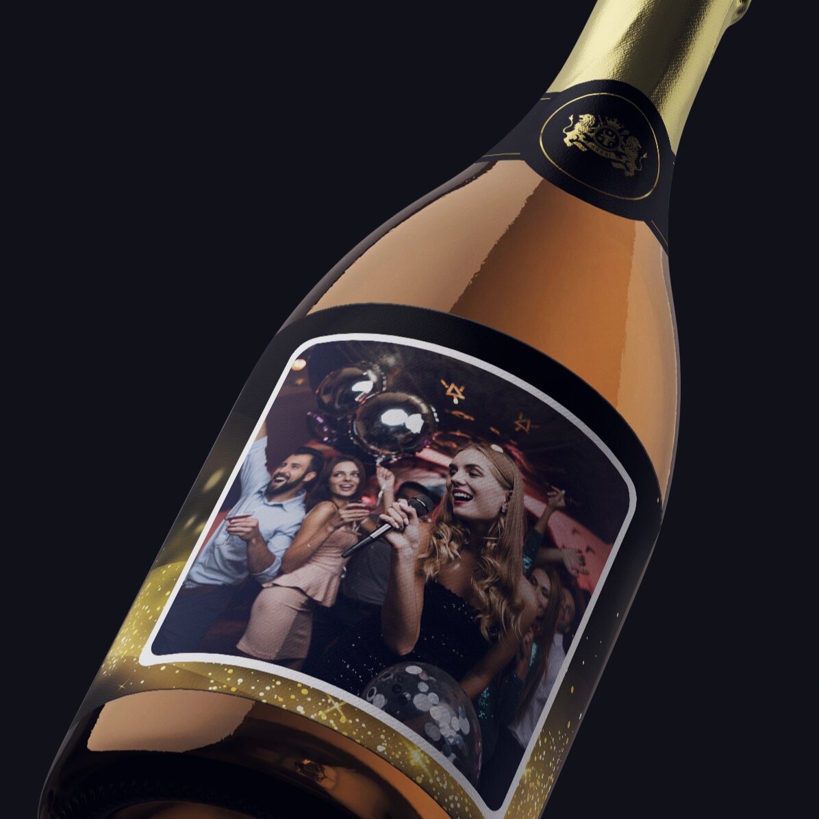 Personalised sparkling wine with a photo - Gold