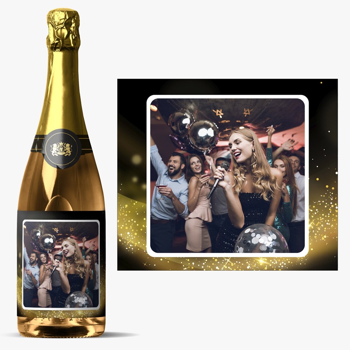 Personalised sparkling wine with a photo - Gold